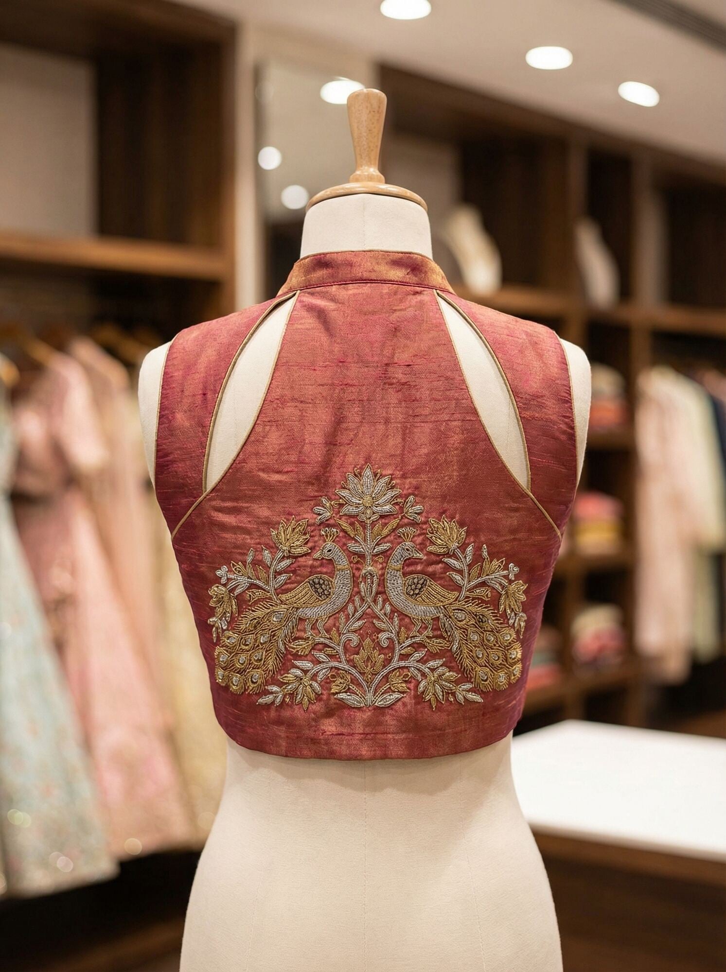 Custom blouse back design with embroidery detail