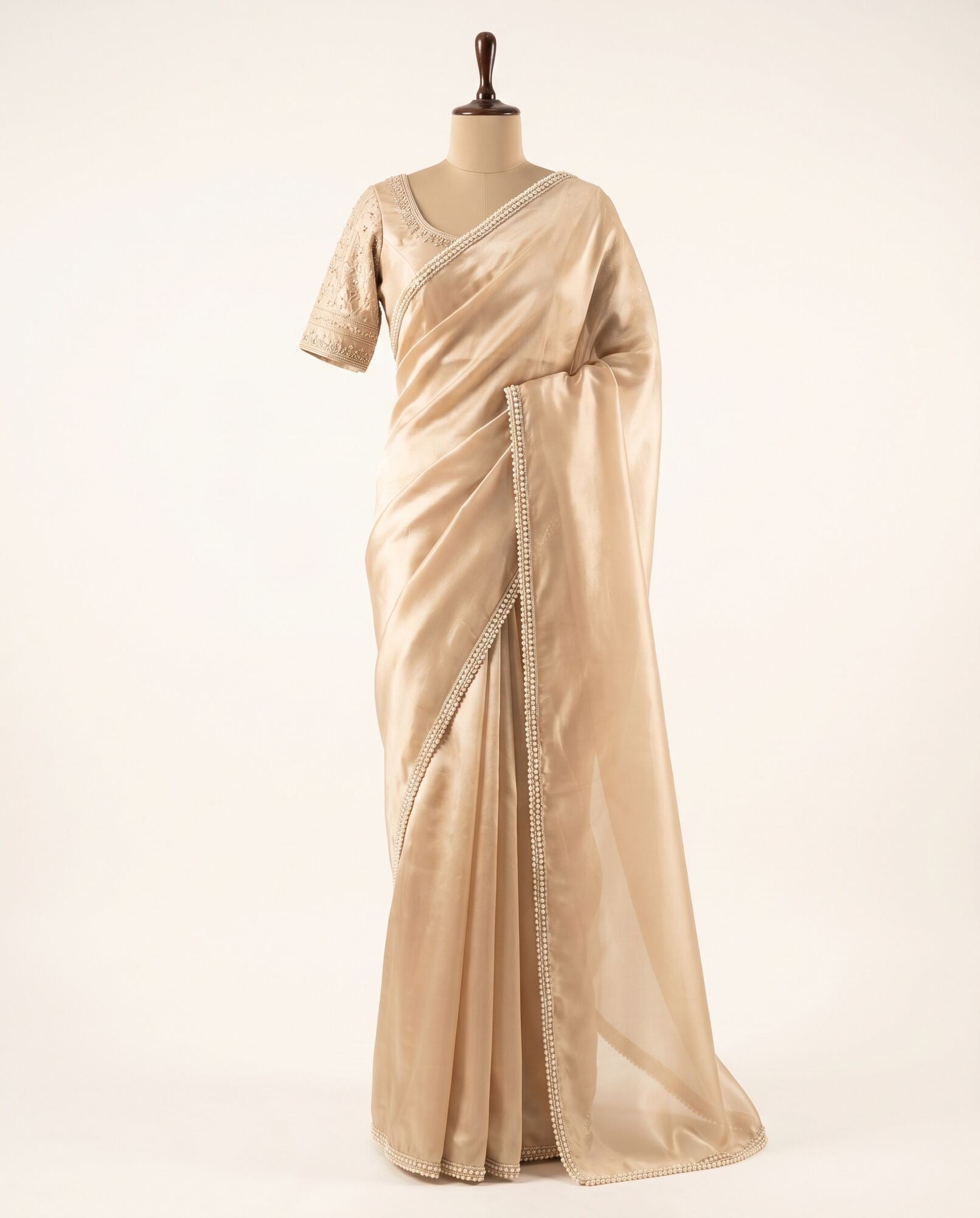 Champagne Pearl Reception Saree