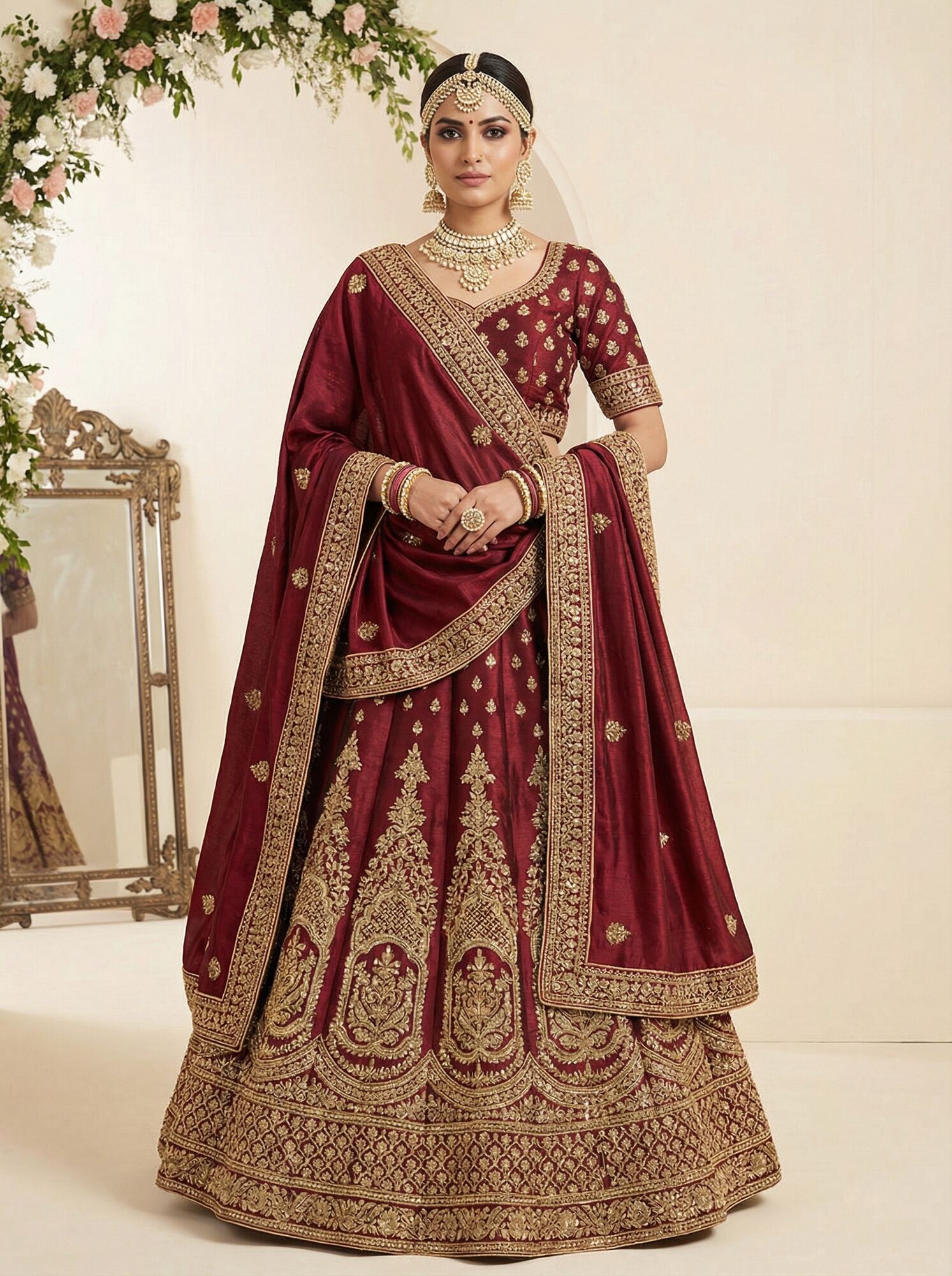 Red bridal and festive outfit stitched for occasion wear by Jodi Studio Bangalore